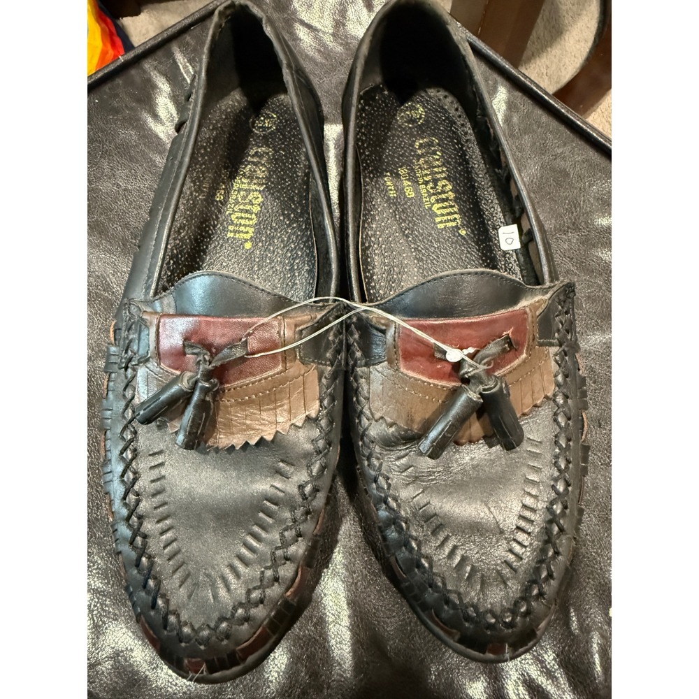 Cranston Mens Leather Woven Kiltie Tassel Loafers Black Brown Brazil 10 180468